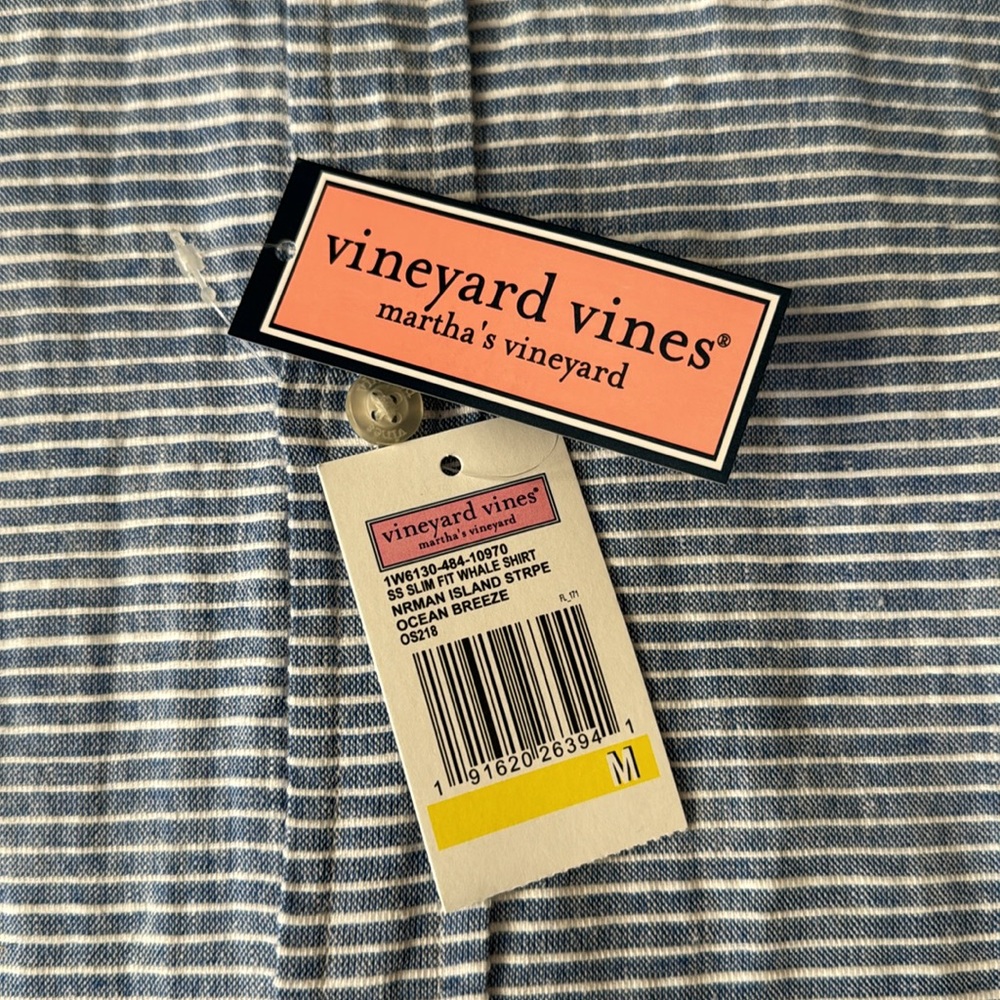 Vineyard Vines Slim Fit Linen Striped Whale Shirt NWT - Picture 3 of 6